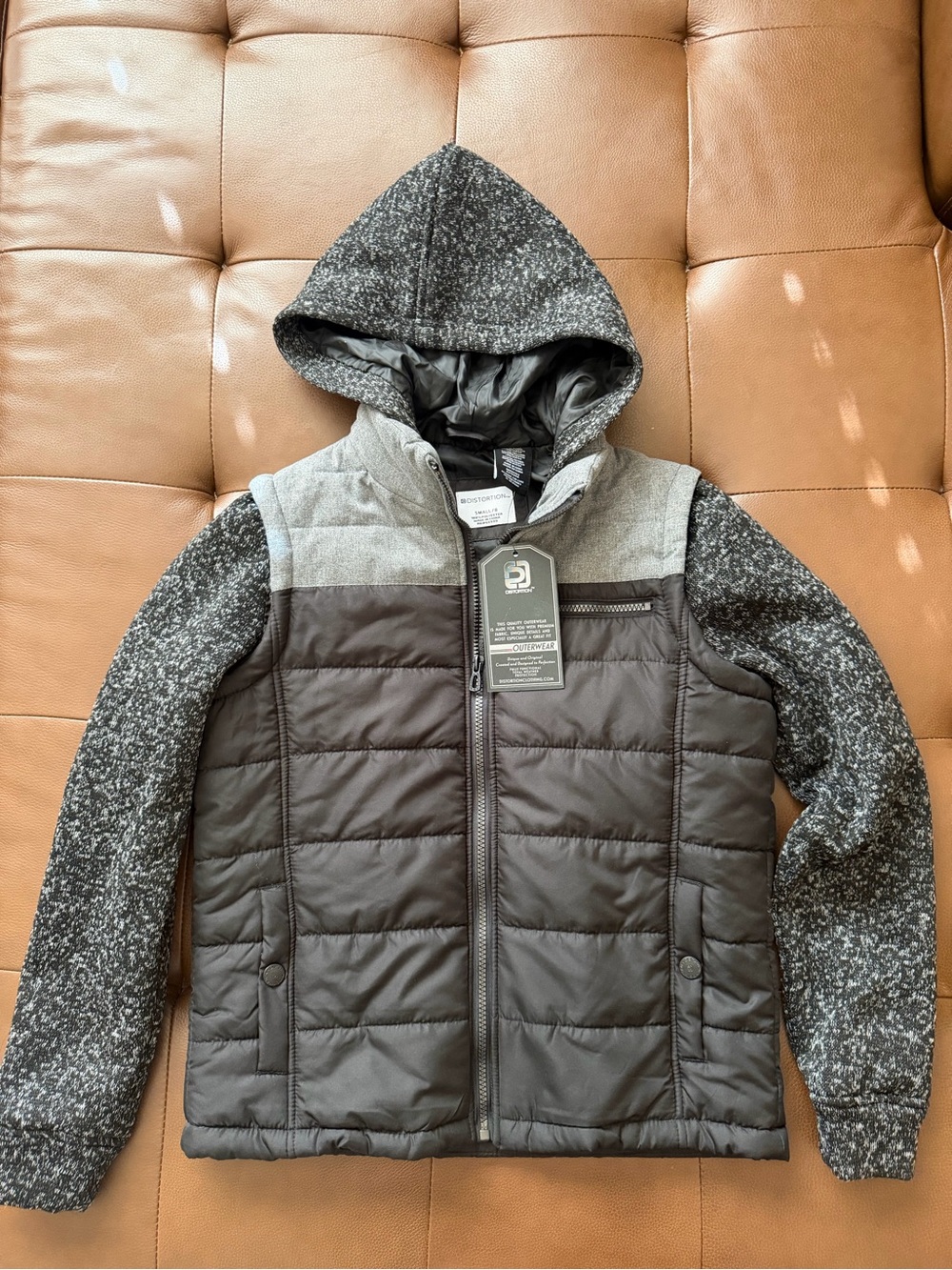 NWT Distortion Boys Hooded Colorblock Puffer Jacket Full Zip Pockets Size 8 (S)